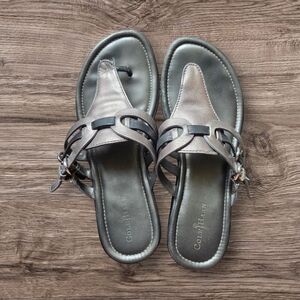 Cole Haan/ Nike Air Women's Silver and Black Sandals Size 7